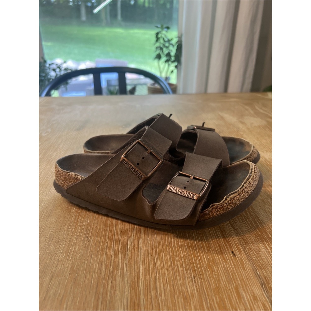 Birkenstock Arizona Sandals Mocha Brown Leather Size 37 Fair Condition